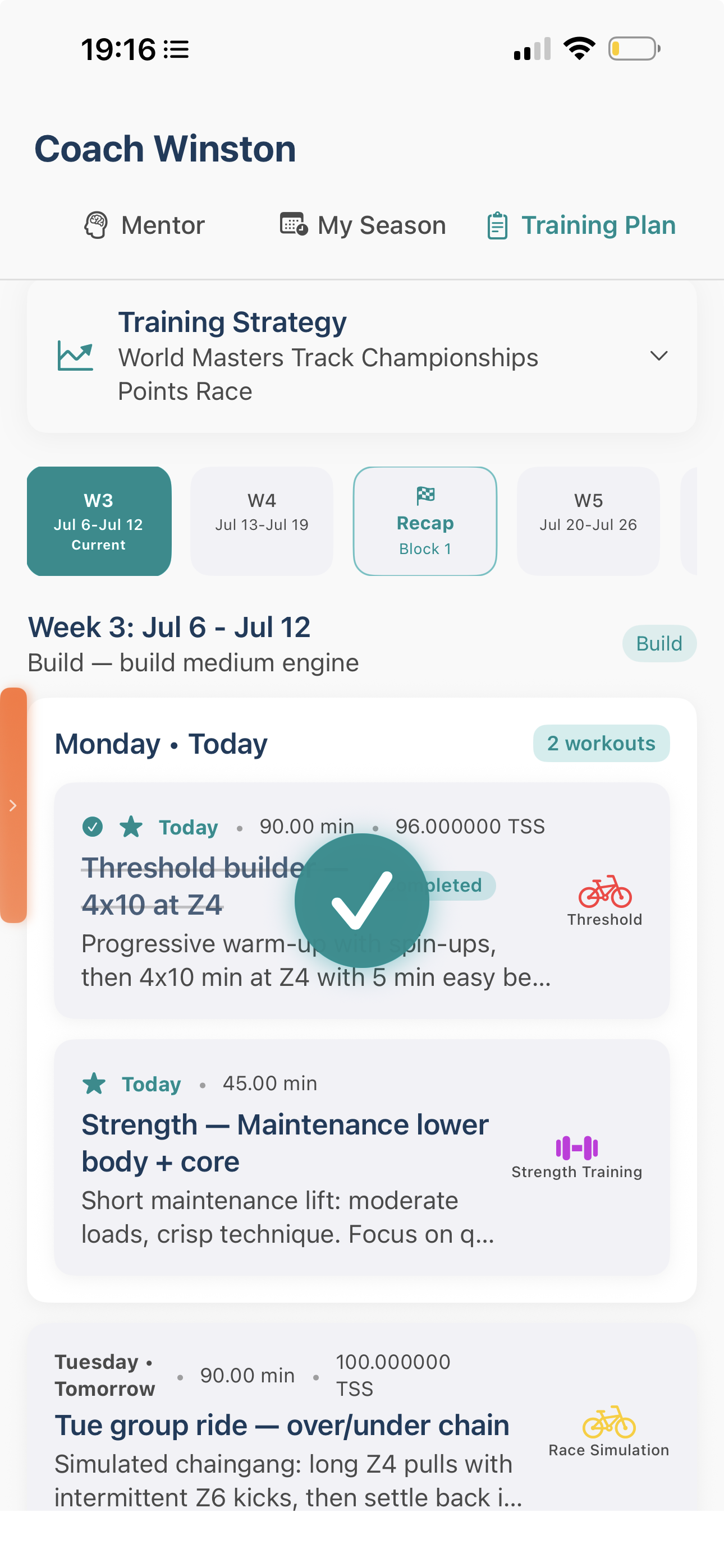 Coach Winston screen in the PedalPulse app