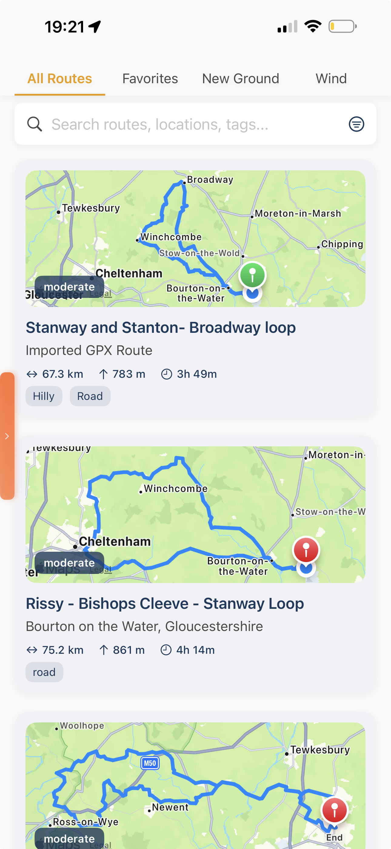 Opportunity screen in the PedalPulse app